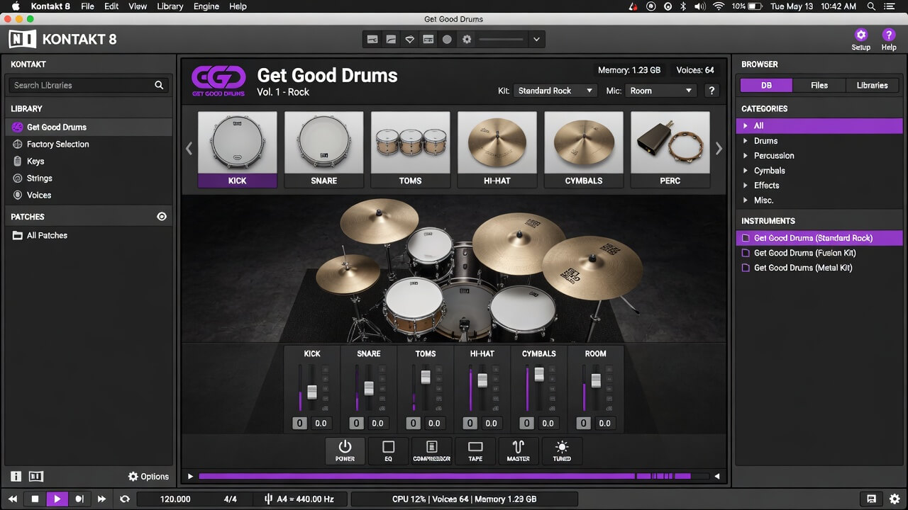 The Get Good Drums engine open in Logic